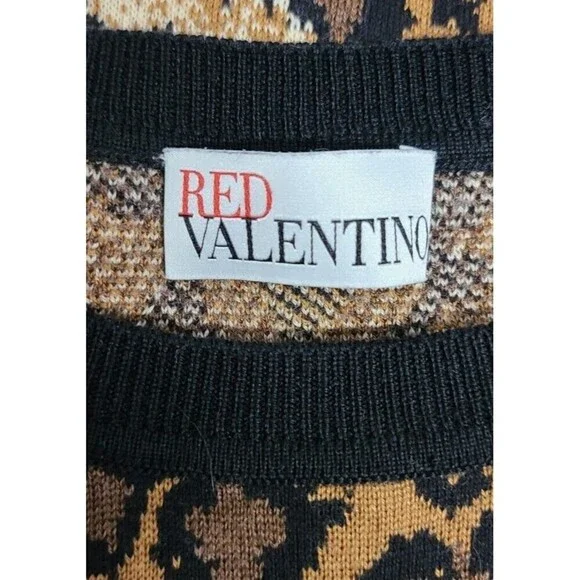 RED VALENTINO Leopard Print Long Sleeve Sweater Dress Women's M Wool Silk Blend - Picture 8 of 13